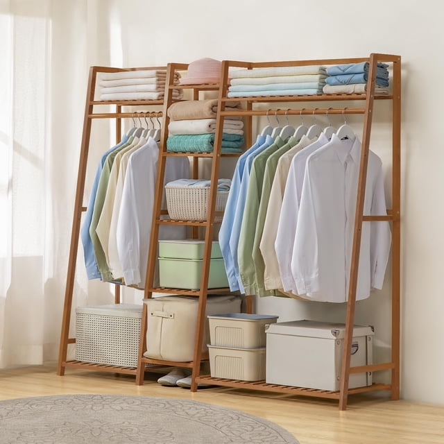 Closet Armable para Ropa, Ropero 5 Niveles de Madera - Mueble para Ropa con Estantes, Organizador de Abrigos, Vestidos, Zapatos, Ideal para Dormitorio y Clóset, 160x40x140 cm (Marrón)