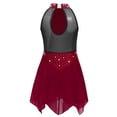 thumbnail image 2 of Hansber Kids Girls Sleeveless Glittery Mesh Irregular Hem Figure Ice Skating Dress Ballet Lyrical Dance Wear Burgundy 14, 2 of 6
