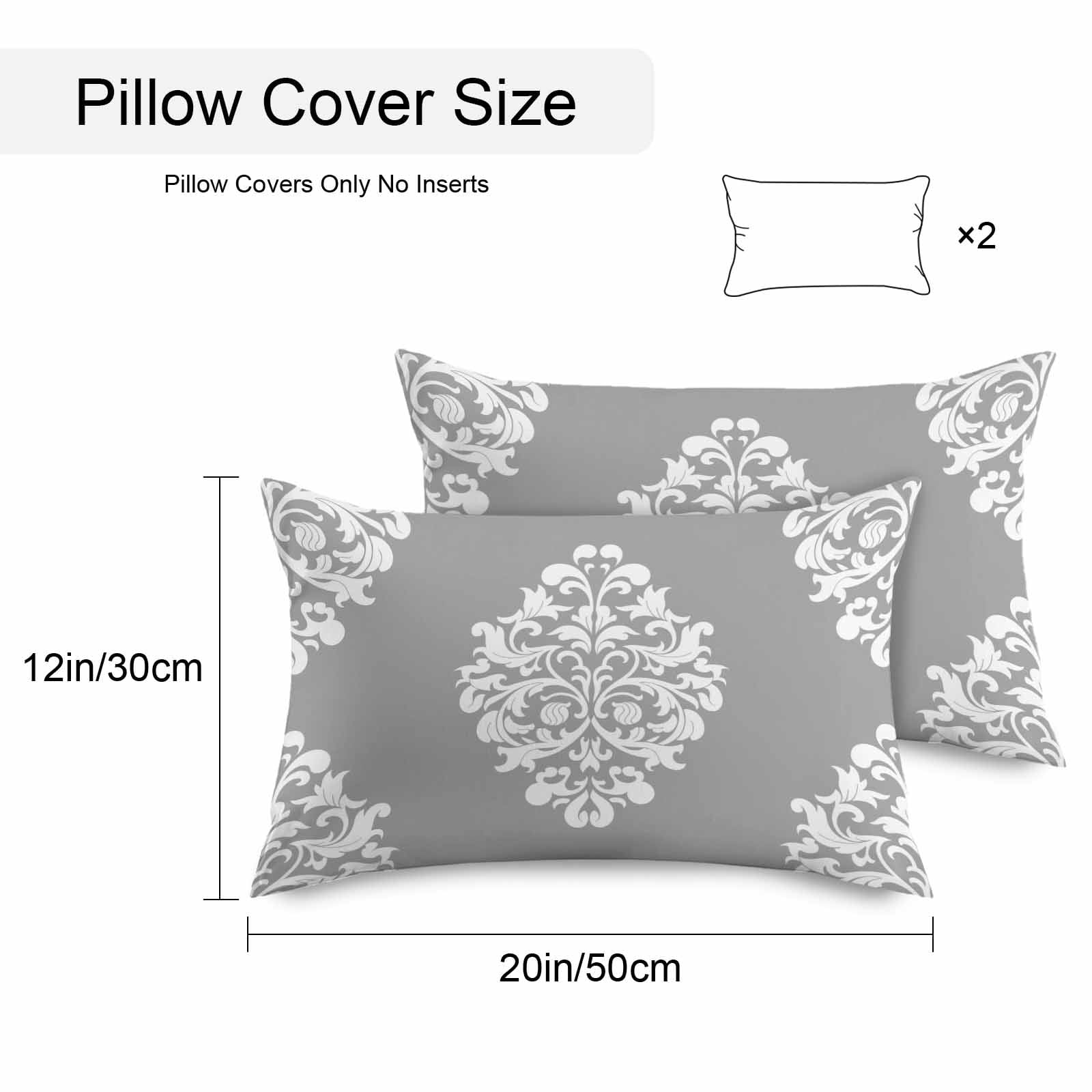 Baroque Grey Outdoor Pillow Covers 20x12 Inch Lumbar Pillow Covers Set of 2 Waterproof Decorative Throw Pillow Cases Vintage Damask Classic Floral Cushion Covers for Patio Furniture Garden Couch Sofa