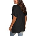thumbnail image 3 of Women's V Neck T Shirts Casual Rolled Short Sleeve Side Split Summer Tops Loose Fit, 3 of 10
