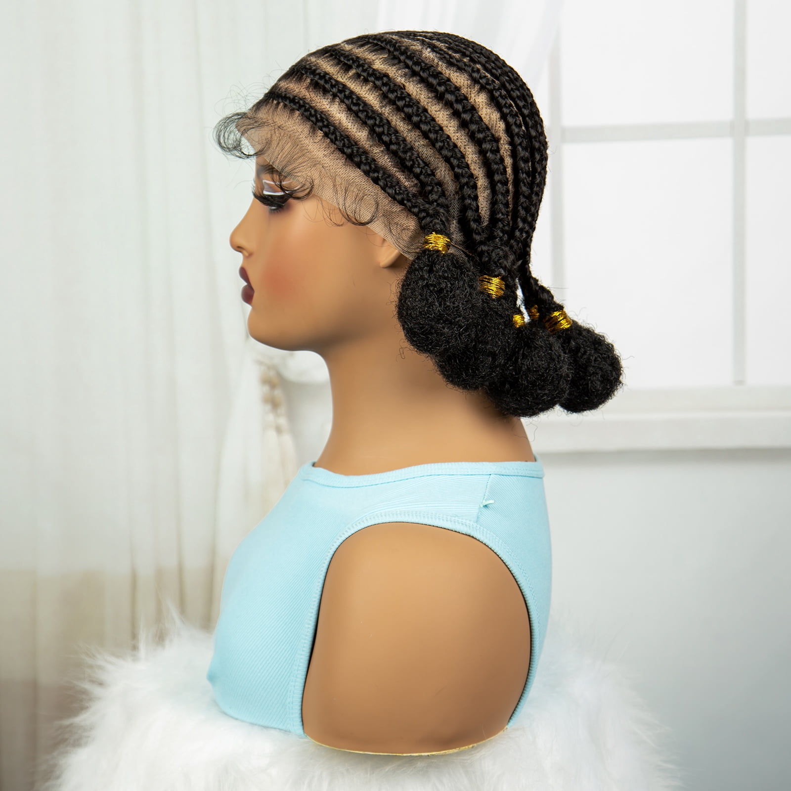 10 Inches Short Bantu Synthetic Full Lace African Cornrow Braided Wigs with Baby Hair for Women Knotless Braiding Wig