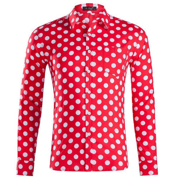 Camisa de Manga Larga Con Estampado de Lunares Para Hombre Camisa
