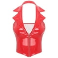 thumbnail image 4 of Alvivi Womens Wet Look Patent Leather Slim Fit Vest Tops Halter V-Neck Tuxedo Waistcoat Clubwear Red XXL, 4 of 7