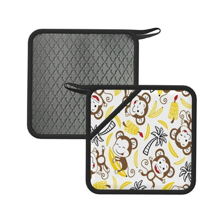 

2pcs Silicone Anti-Hot Hot Pads Oven Mitts Heat Resistant Pot Holders With Pockets Non Slip Oven Glove Potholder For Kitchen Cooking Bbq Baking 7.1in Funny Animal Monkey Forests Safari