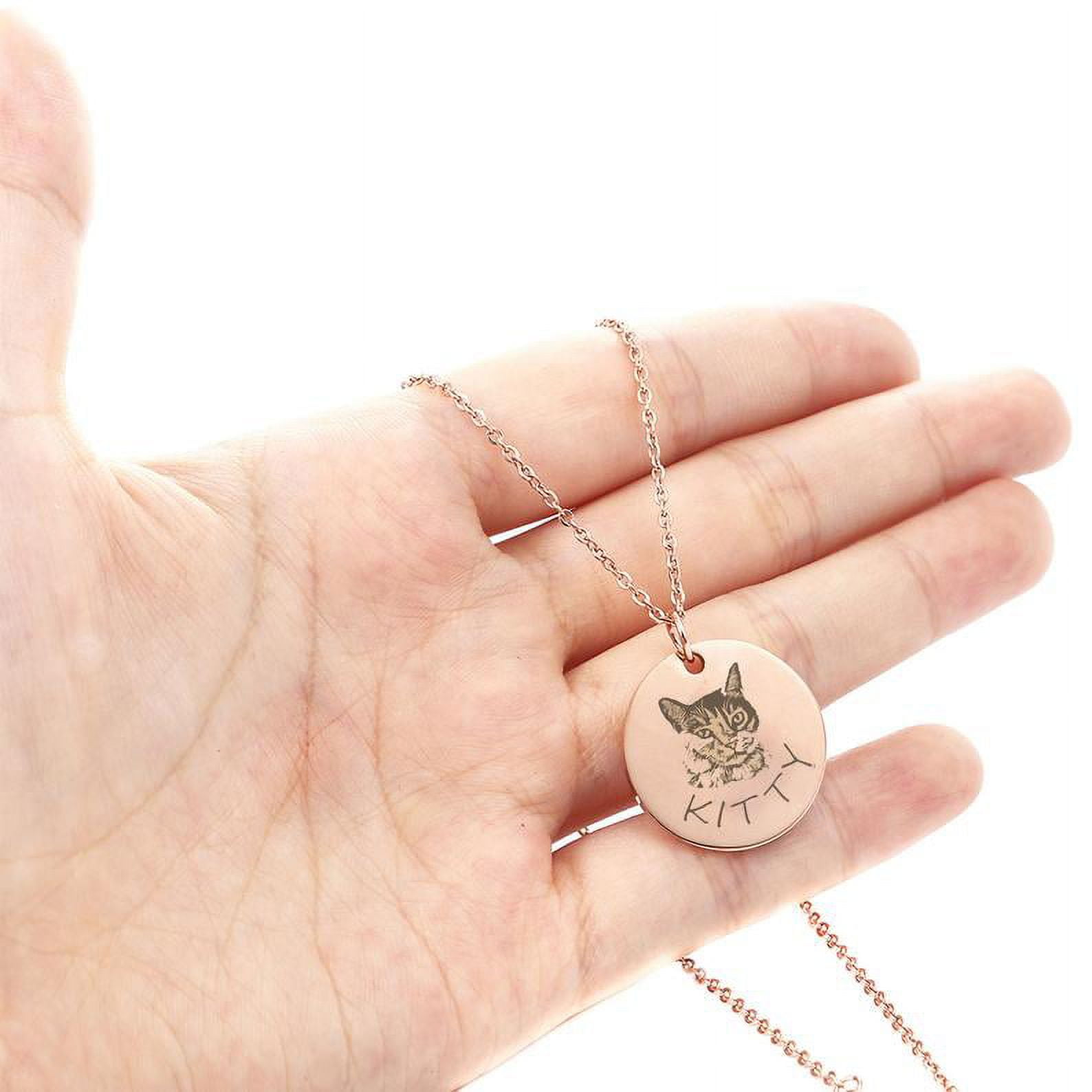 Personalized Dog Portriat Round Necklace - Rose Gold Stainless Steel - Engravable Pet Necklace - Cat Dog Portrait - Mother's Day Gift for Her - Jewelry Gift Box