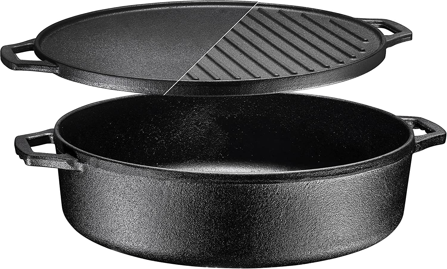 Risa Grill Pan and Soup Pot Lid, Cast Iron, Black, Nonstick for Stovetop,  Oven