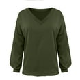 thumbnail image 5 of EchfiProm Green Women Sweatshirts V-Neck Pullover Loose Fanshion Solid Color Long Sleeve Oversized Sweatshirt, 5 of 5