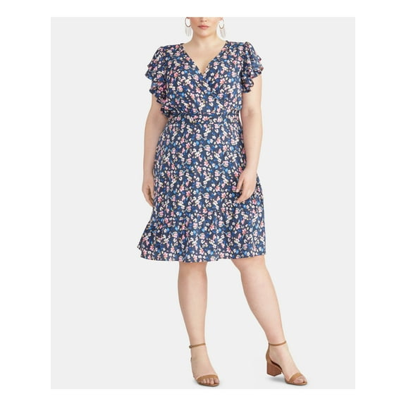 RACHEL ROY Womens Blue Short Sleeve Knee Length Sheath Dress Plus 22W