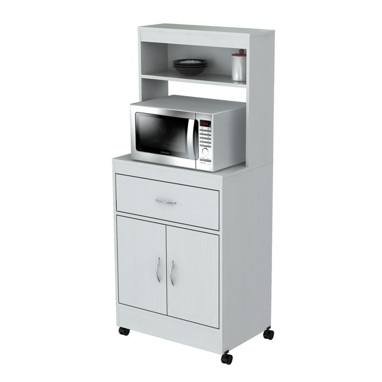Inval Storage Cabinet With Microwave Stand 3 Shelves 33 H x 24 W x 15 D  Laricina White - Office Depot