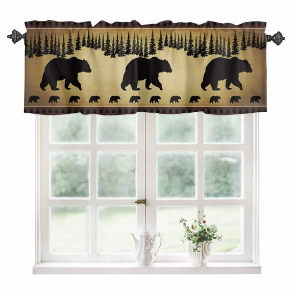 Black Bear Silhouette Kitchen Valances for Windows 60x18 Inch Kitchen Curtains Valances Rod Pocket Vintage Animals Brown Forest Bathroom Window Valances for Window Treatment Decor