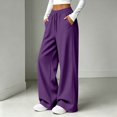 thumbnail image 3 of Wide Leg Sweatpants Women Fall Winter Mid Weight Solid Color Elastic High Waist Straight Leg Casual Pants with Pockets, 3 of 8