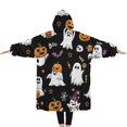 thumbnail image 2 of Oversized Wearable Blanket Hoodie,Black Halloween Ghosts and Pumpkins Sherpa Blanket Hoodie with Super Pockets,Super Warm Fuzzy Pullover for Women & Men, 2 of 6