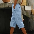 thumbnail image 2 of FAIWAD Capri Pants for Women Summer Casual Drawstring Elastic Waist Side Button Summer Shorts with Pockets, 2 of 8