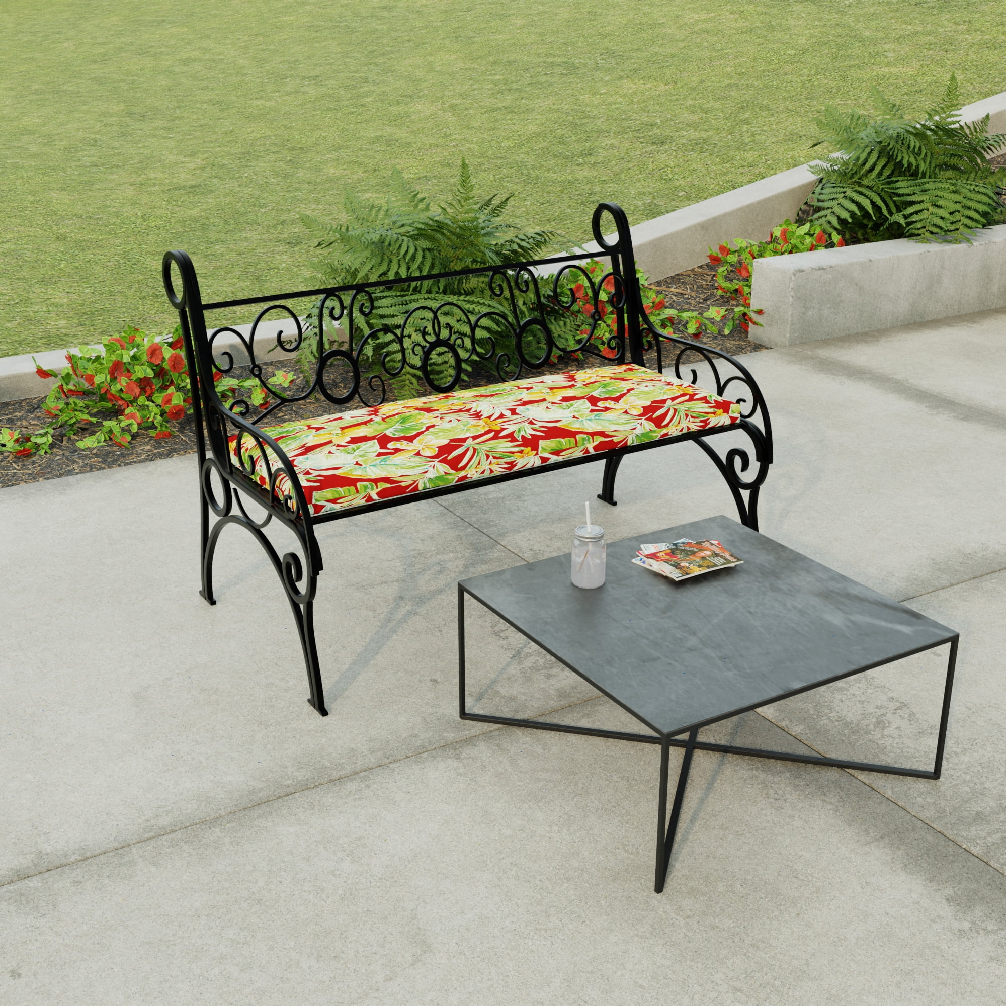 Jordan Manufacturing Sunbrella 48" x 18" Canvas Flax Beige Solid Rectangular Outdoor Settee Swing Bench Cushion with Ties
