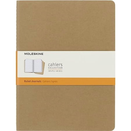Moleskine Cahier Journal, Soft Cover, XL (7.5" x 9.5") Ruled/Lined, Kraft Brown, 120 Pages (Set of 3)