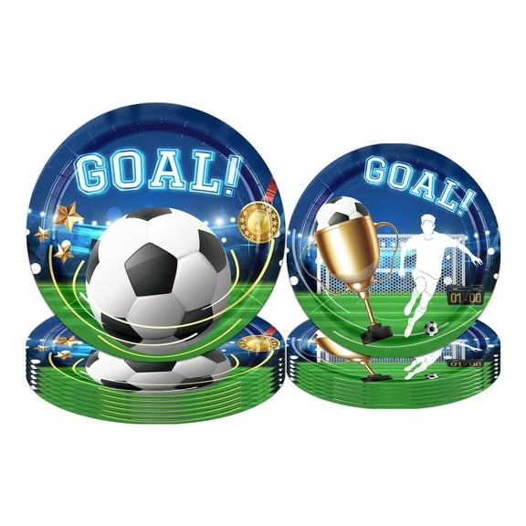 Viflosae Plates Party Plates Blue Football-themed Disposable Paper Tray Tablecloth Paper Towels Birthday Party Set Decorator