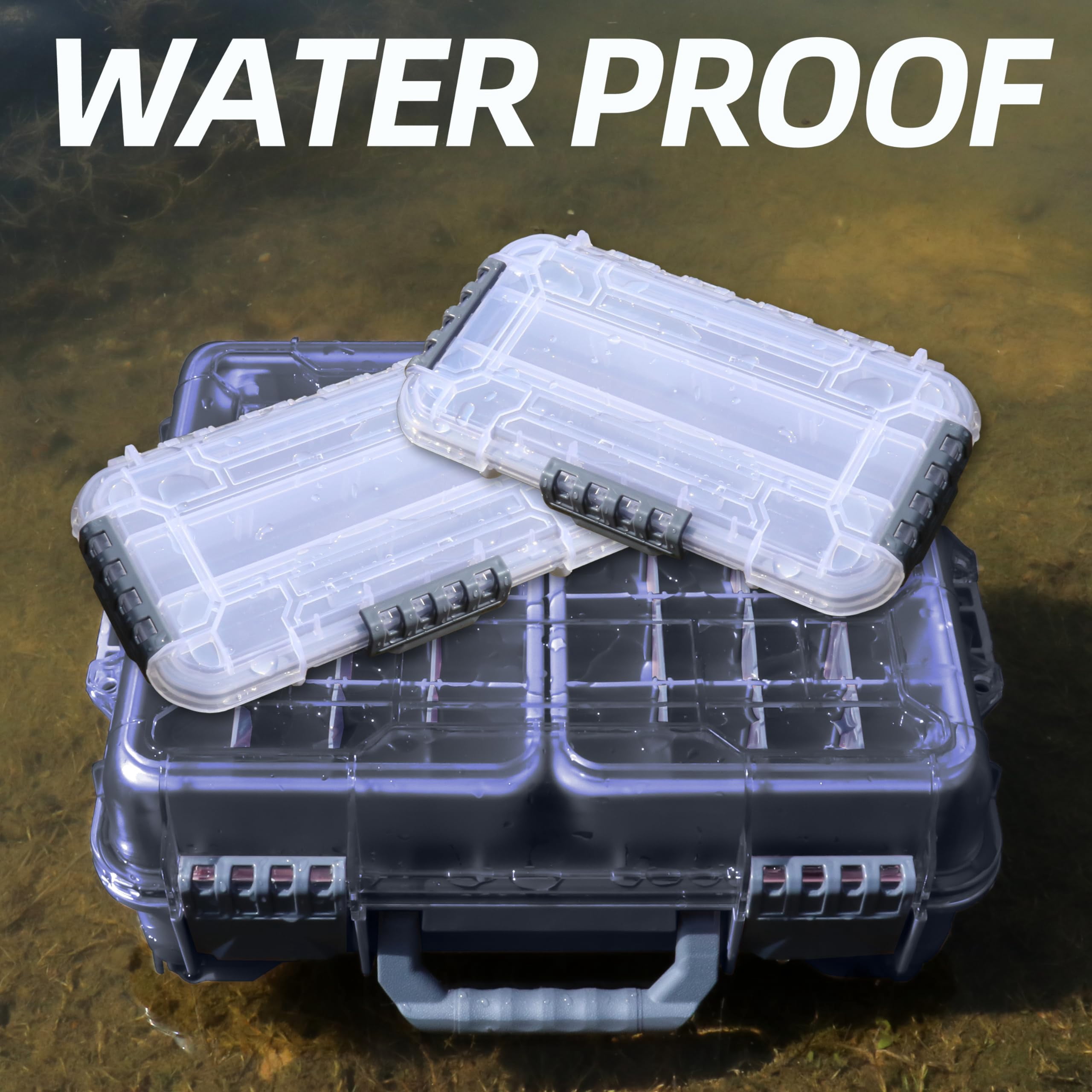 Universal Fishing Tackle Box With Two Small Tray  Removal Inside Design Waterproof Trunk Storage Thicker Floating Airtight Stowaway Xmas Surprise Gifts For Men Women