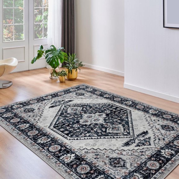 Luxe Weavers Floral Medallion Navy 8x10 Area Rug, Traditional Carpet