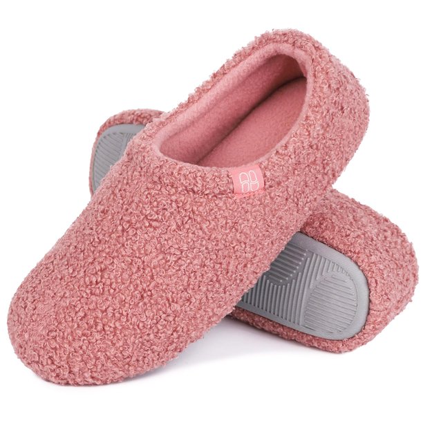 Zapatillas HomeTop de espuma viscoelástica de piel rizada y difusa para mujer, rosas, 9-10