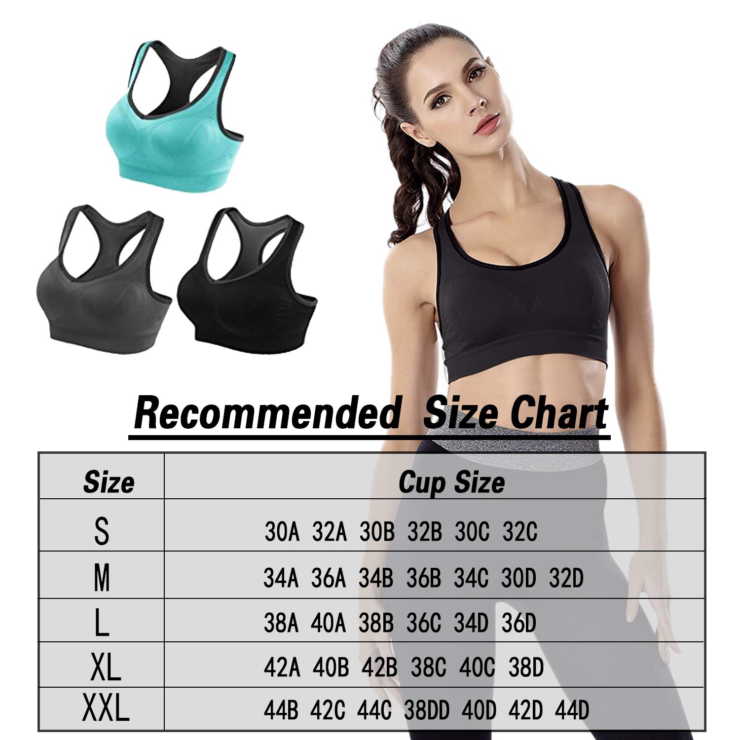 3 Pack Women Racerback Sports Bras High Impact Workout Yoga Gym Activewear Fitness Bra - image 3 of 6