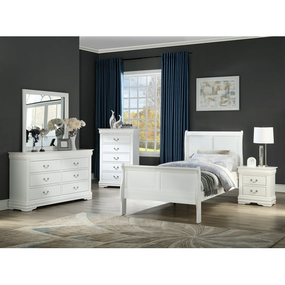 Emelina Philip White Sleigh Bedroom Set Special Queen 4 Piece: Bed, Dresser, Mirror, NightStand
