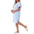 thumbnail image 4 of INSPIRE CHIC Womens Bath Robe Terry Towels Body Wearable Button Down Short Sleeve Cover Up Beach Shower Bathrobe S Blue, 4 of 6