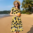 thumbnail image 4 of Salouo mouse live in cheese home for Women's Short Sleeve Summer Dress, Pleated Loose Swing Knee Length Dresses with Pockets, 4 of 6