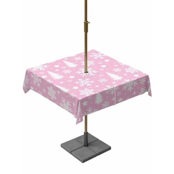 Outdoor Tablecloth with Umbrella Hole and Zipper, Pink White Christmas Square Table Cloth 54x54 Inch Waterproof Tablecloth, Xmas Tree Snowflake Winter Abstract Picnic Table Cover for Patio Camping
