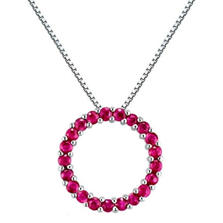 0.74 Carat T.G.W. Ruby Sterling Silver Circle Pendant, 18