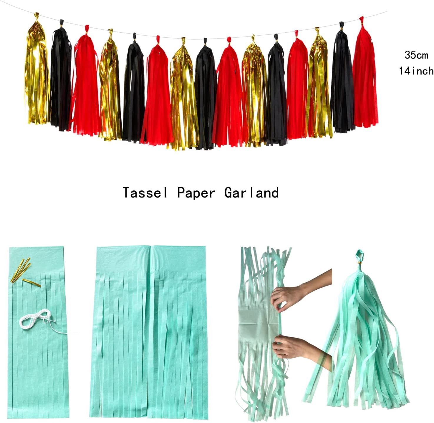 Red-Black Gold Casino-Theme Graduation Party-Decorations - 23pcs Kits Game Night Streamer Tissue Paper Pom Poms,Tassel Garland Banner,Birthday Wedding Baby Bridal Shower Decor