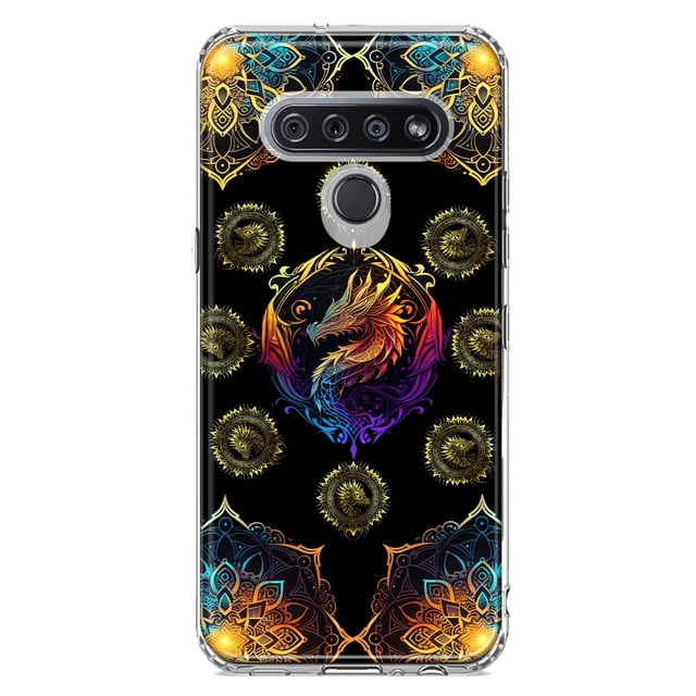 MUNDAZE LG K51 Shockproof Clear Hybrid Protective Phone Case Mandala Geometry Abstract Dragon Pattern Cover