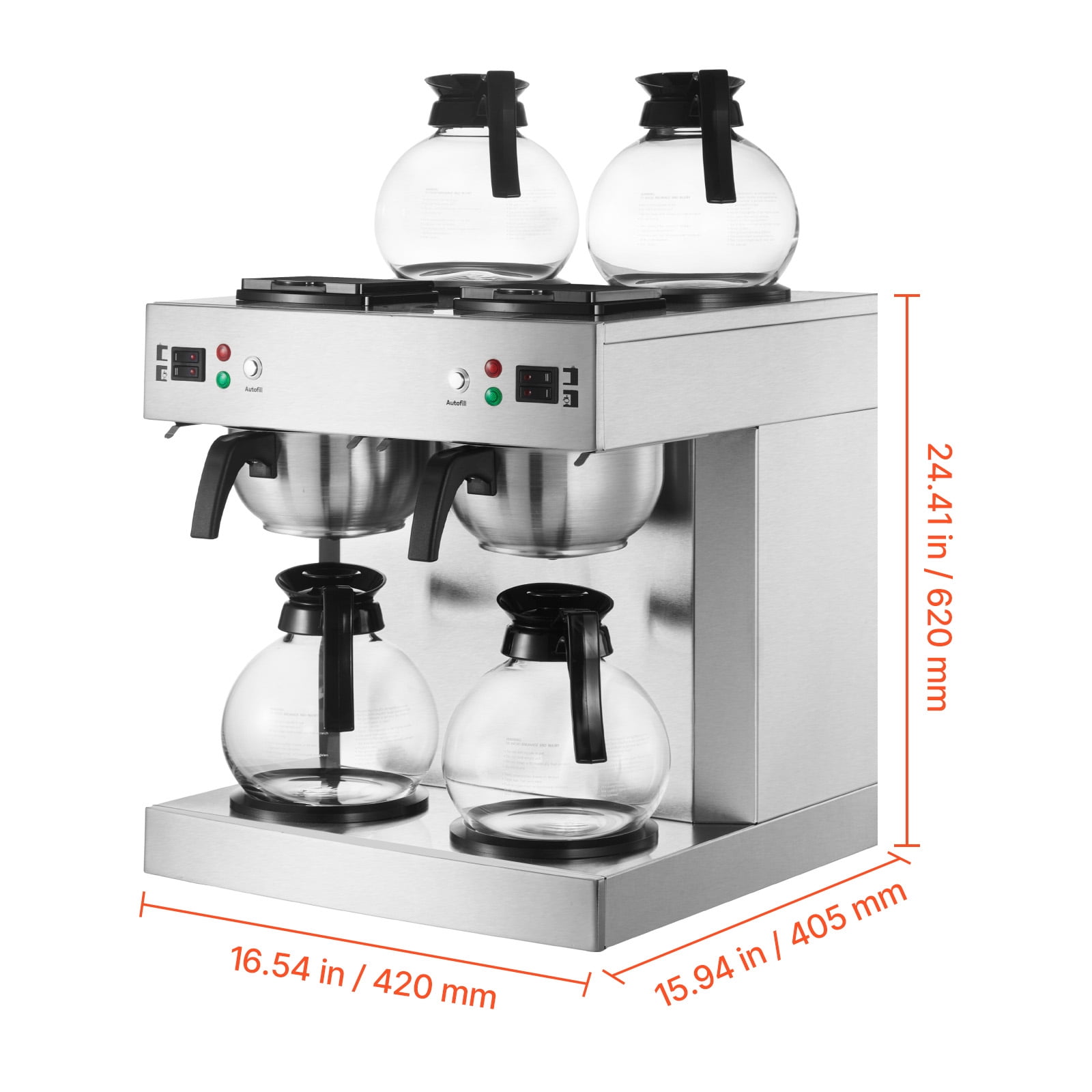 KFFKFF Commercial Drip Coffee Maker, 24-Cup Machine with 4 Glass Carafes and 4 Warming Plates, Stainless Steel Dual-Head Brewer for Restaurants, Offices, Cafes, and Homes