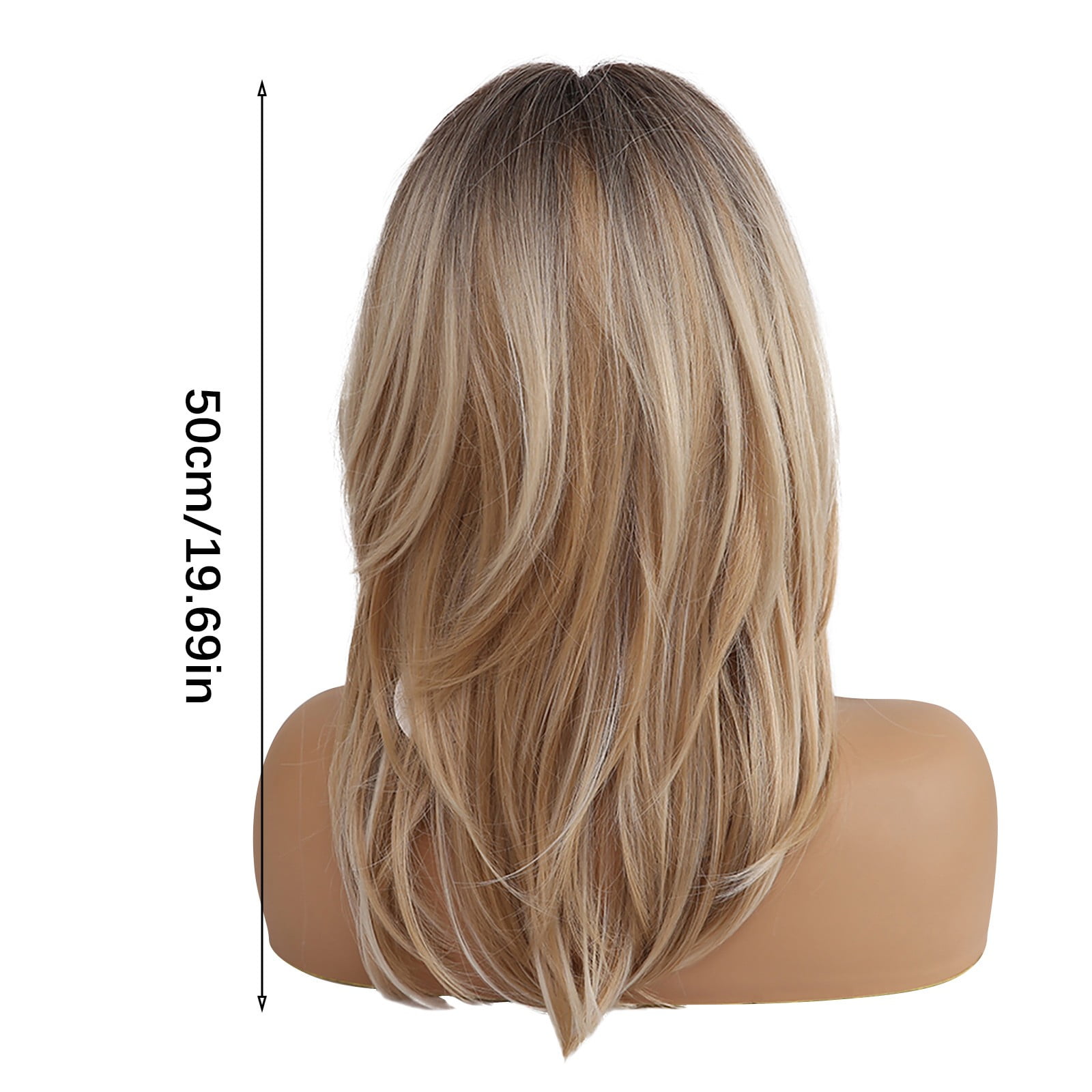 DOPI Brown Mixed Natural Blonde Wavy Ombre Synthetic Hair Wigs With Bangs For Women
