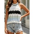 thumbnail image 2 of Sleeveless Colorful Striped Block Halter Neck Women Knit Tank Tops, 2 of 6