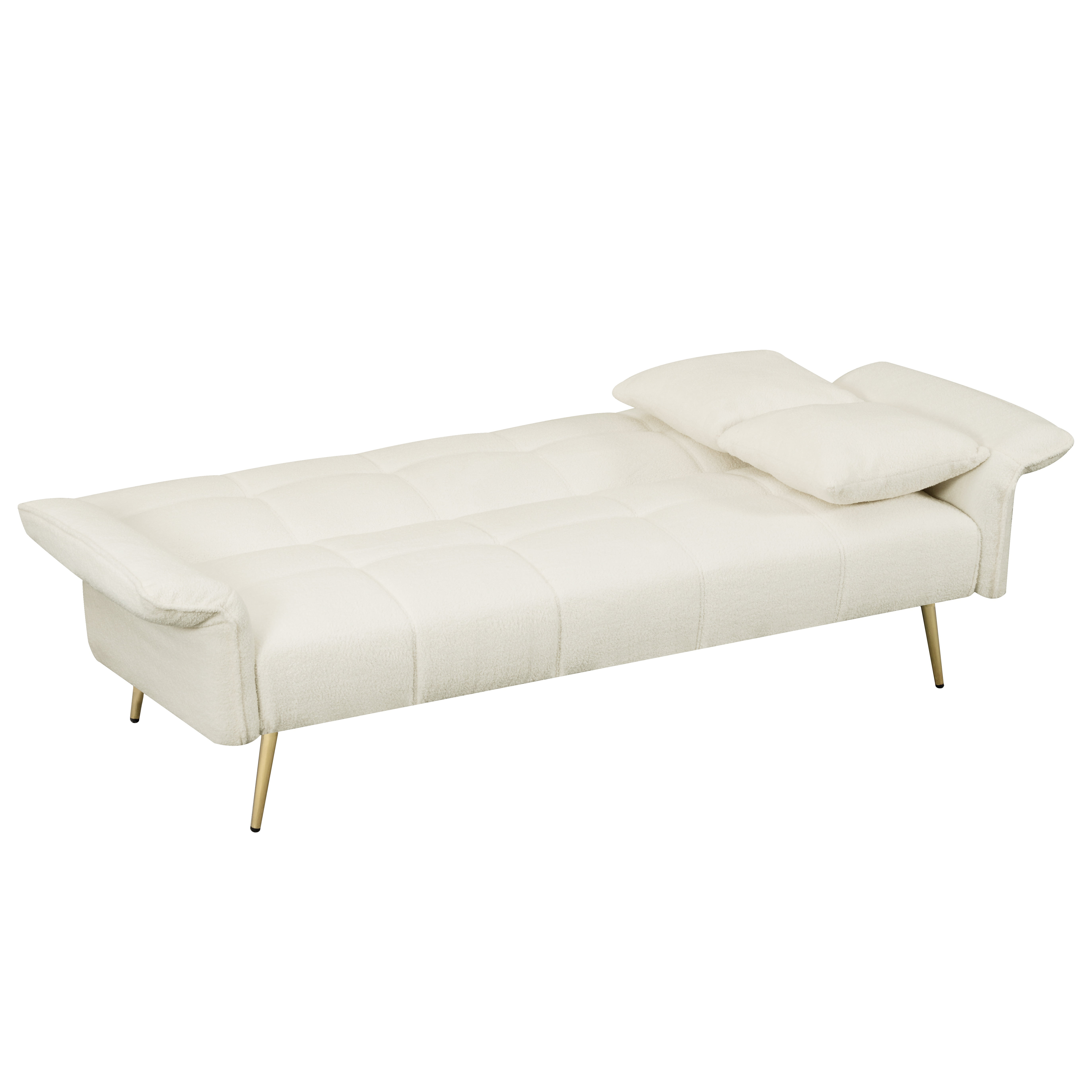 CARZZI 70" Upholstered Teddy Loveseat Sofa, Convertible Futon Sofa Couch with Adjustable Arms, Deep Seat 2 Seater Comfy Cushion Love Seat for Small Space Living Room Bedroom Apartment, White