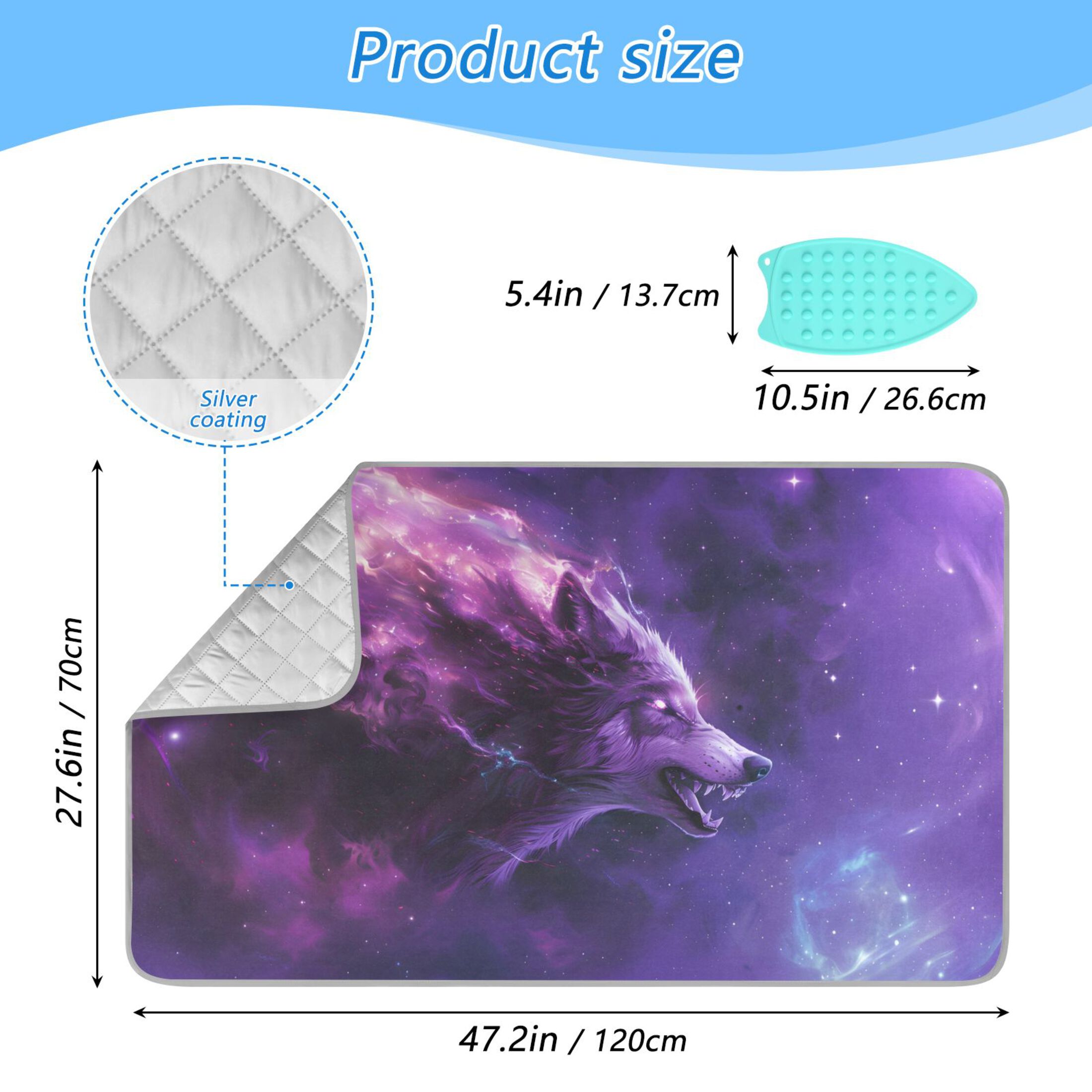 Purple-nebula-made Mighty Wolf Ironing Mat Blanket Portable Travel Ironing Pad Heat Resistant Pad 47.2" x 27.6”