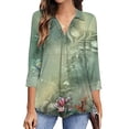 thumbnail image 1 of 3/4 Chemises à Manches pour Femmes, Mode Femmes Nouveau Style Chemises Imprimées Florales Douces Confortables Col Rabattu Blouses Col en V Hauts Décontractés Chandail en Molleton, 1 of 1