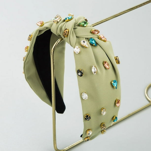 Diadema plisada de tela con diamantes para mujer, colorida y moderna, versátil para exteriores.