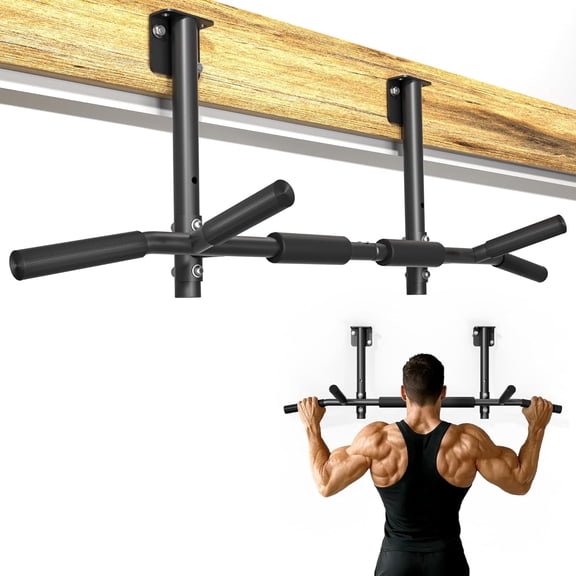 Joist Mounted Pull Up Bar, 3 in 1 Chin Up Bar Ceiling Mount Adjustable Height, 42" Wide Bar for  Gym   Strength Building, Up to 350LBS