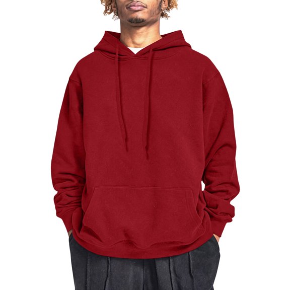 Nestiefly Mens Cotton Hooded Fashion Long Sleeve Hoodies Casual Drawstring with Pockets Pullover Sweatshirt for Men 2026 Wine 3XL