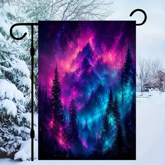 RKSupls Linen Double Sided Garden Flag, Aurora Mountain Pine Silhouette Yard Flag Durable Wrinkle-Proof Outdoor Decor for Garden Lawn Patio and Holiday Gift