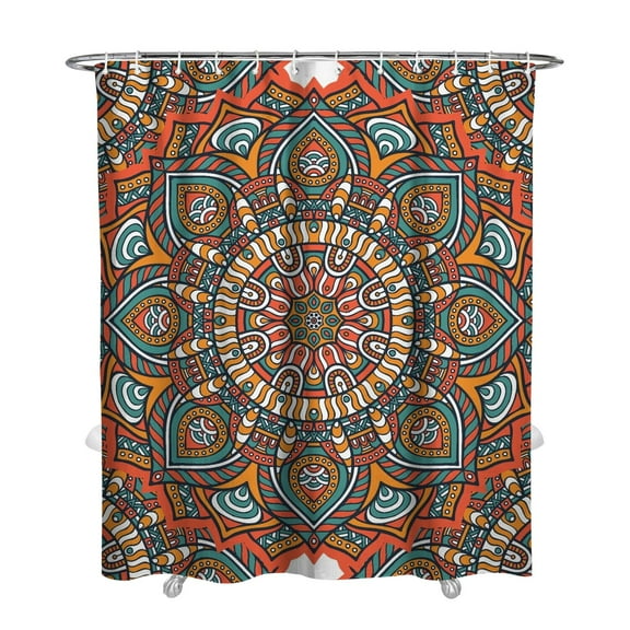 Geometric Mandala Design Shower Curtain Quick-Dry Waterproof Bathroom Curtain Fade-Resistant Fabric 72x84 Inch with 12 Hooks