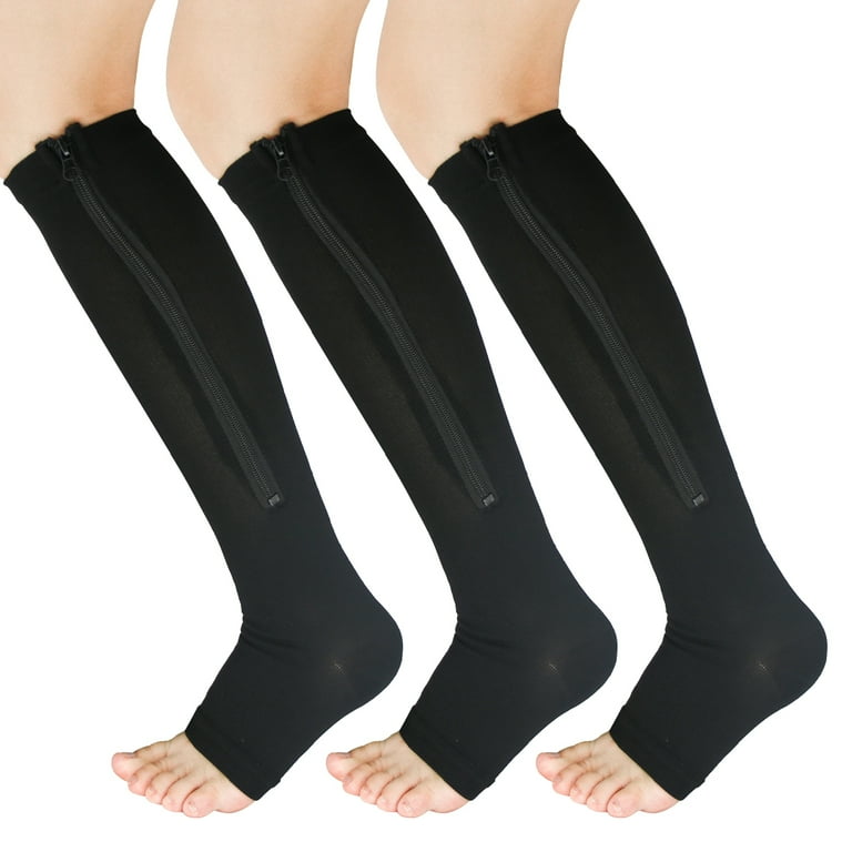 YUSHOW 3 Pairs Zipper Compression Socks Women with Open Toe Toeless Support  Stockings 