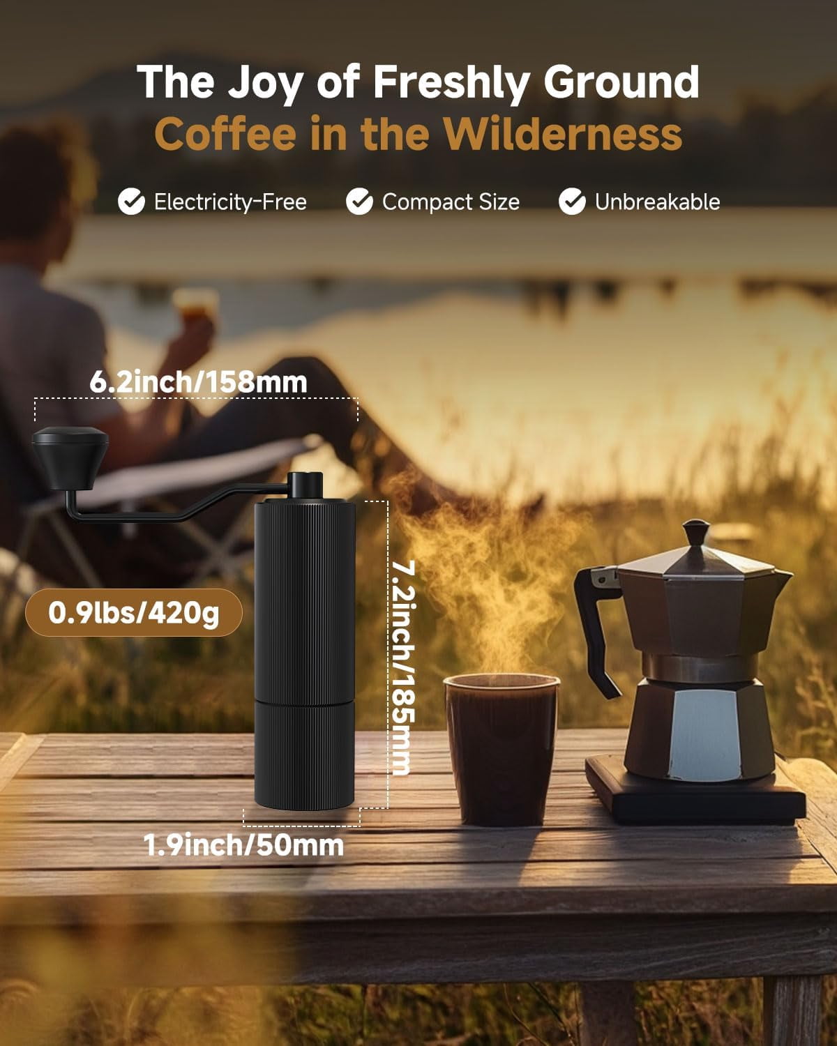 Coffee Grinder, Manual Coffee Grinders, Hand Coffee Bean Grinder Small, Portable CNC Stainless Steel Burr Coffee Grinder with Crank for Espresso, Travel, Camping, Kitchen & Office, Pour Over (Black)