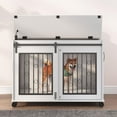 thumbnail image 3 of Pefilos 39" Wooden Dog Crate for Medium Dogs Indoor Sliding Door Dog Cage Furniture with Partition for Two Puppies Dog House, White, 3 of 11