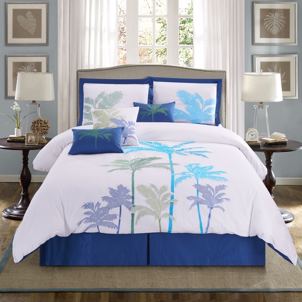 Panama Jack Breezy Palms Embroidered 7piece Comforter Set Queen