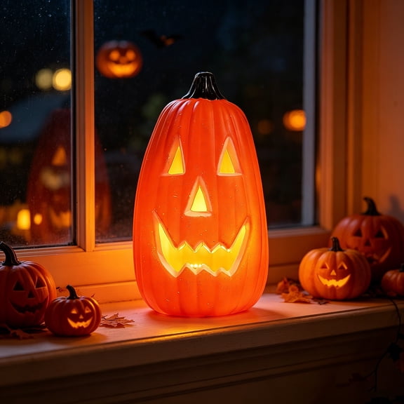 Halloween Pumpkin Decoration, Large Lighted Jack O Lantern With LED Glow Weather Resistant Holiday Display Ornament, Halloween Party Decor for Garden Yard Porch Storefront Window Home Entrance