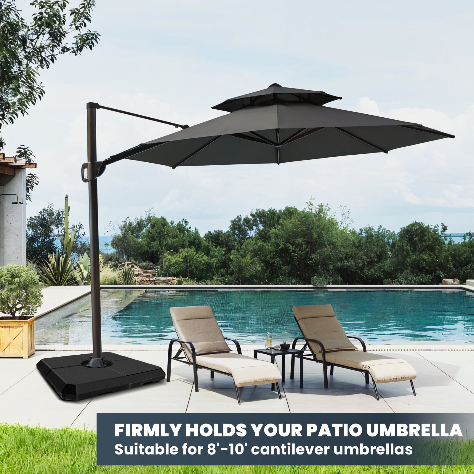 353lb Capacity Water Sand Cantilever Patio Umbrella Base, Free Standing Umbrella Base, Outdoor Umbrella Stand for Water/Sand Filled Umbrellas