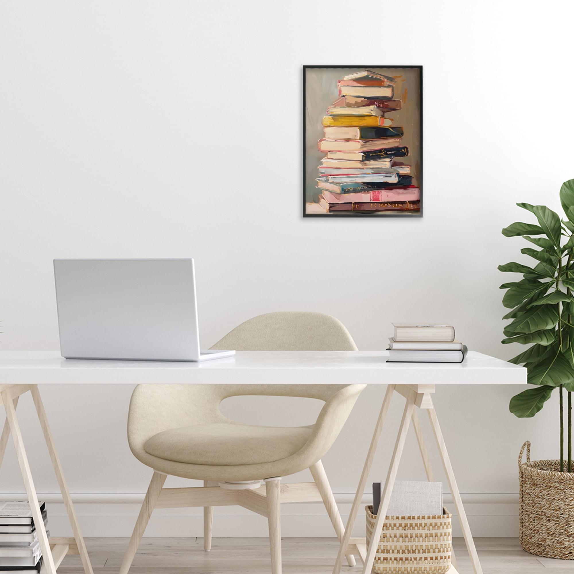 Stupell Industries Well Loved Bookstack Black Framed Giclee Art, design by LSR Design Studio