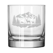 11 oz Rocks Whiskey Old Fashioned Glass Gift Deer Mountain Forest River Scene